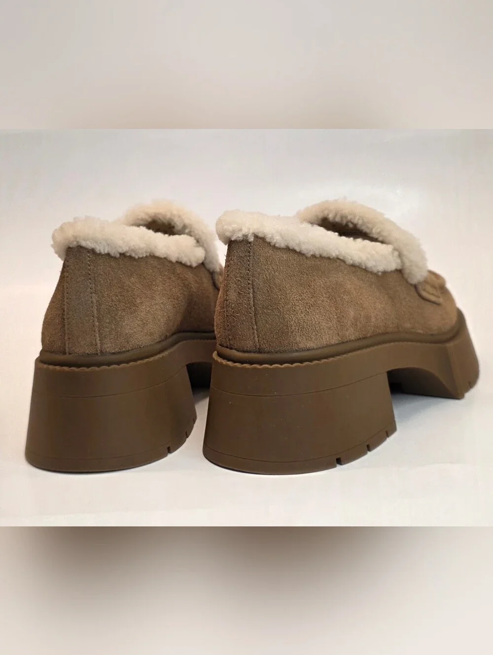 New Coach Leah Platform Shearling Loafer Casual Shoes Suede Women's Size 8